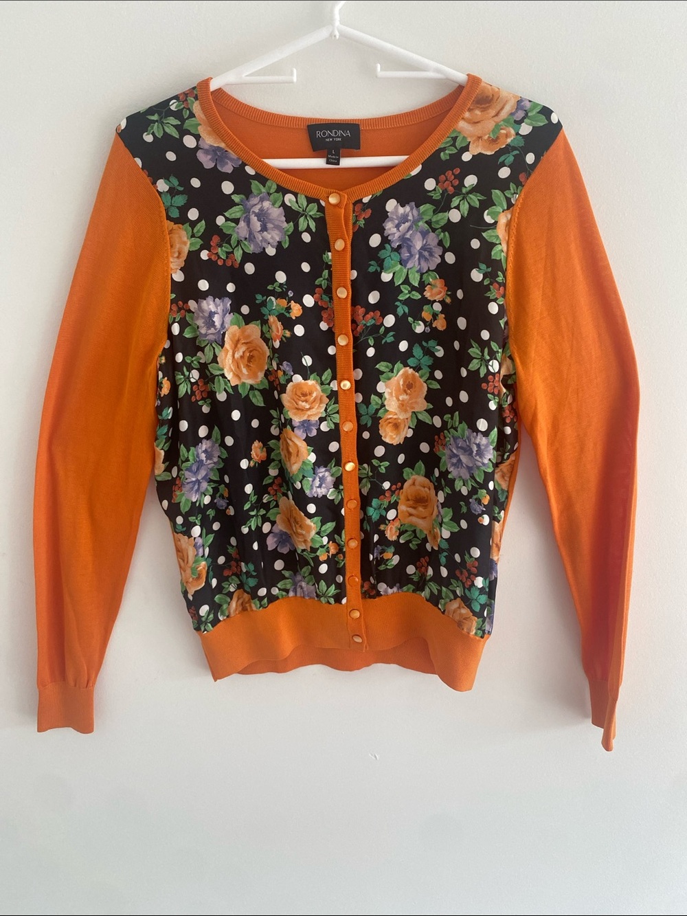 Rondina Silk Fine Gauge Lightweight Marigold Floral Cardigan Orange Size LARGE